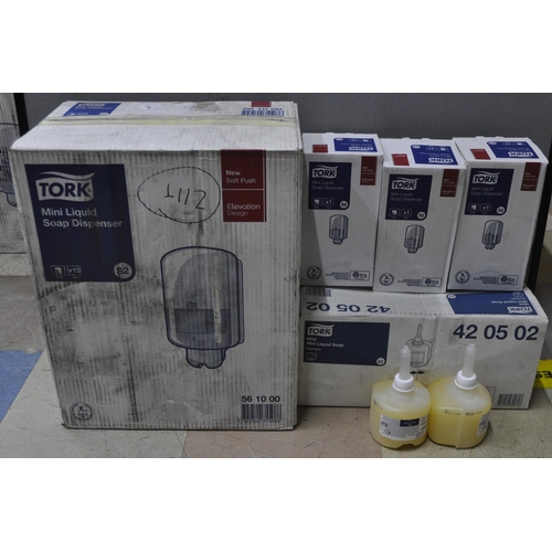 157 - 15 TORK MINI LIQUID SOAP DISPENSERS AND 10 TORK MINI LIQUID SOAP