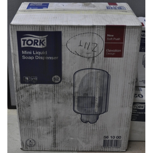 158 - 15 TORK MINI LIQUID SOAP DISPENSERS AND 10 TORK MINI LIQUID SOAP