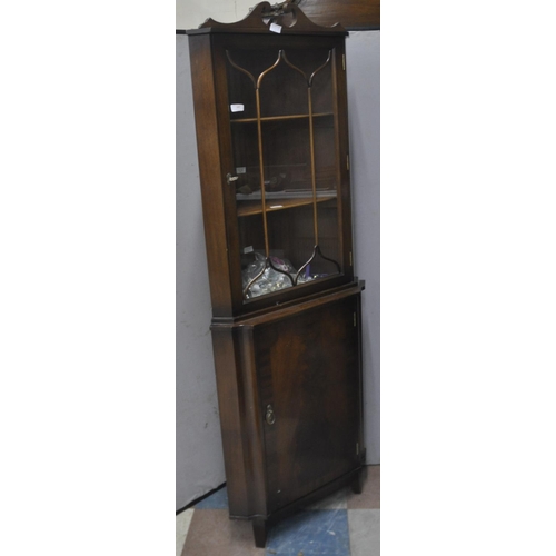 88 - GLAZED TOP CORNER CABINET WITH SWAN NECK PEDIMENT