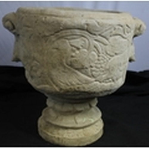 17 - STONEWORK CIRCULAR PLANTER FEATURING STAG & TROPICAL BIRDS (IN 2 PIECES) - OPTION OF LOT 18