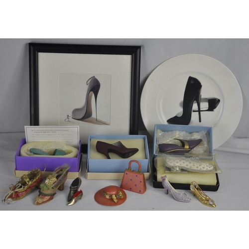 13 - VARIOUS SHOE ORNAMENTS, PICTURE AND PLATE