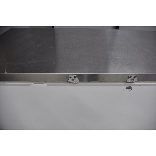 25 - LARGE WHITE CHEST FREEZER WITH STAINLESS STEEL SURFACE