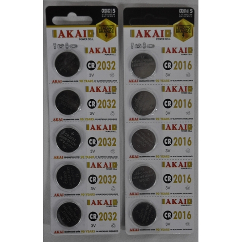 47 - 4 BOXES AKAI POWERCELL BATTERIES 3 x 2032 1 x 2016