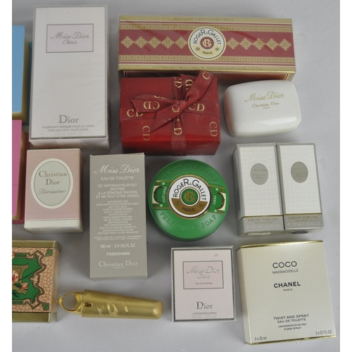 61 - VARIOUS PERFUMES AND SOAPS INCLUDING CHRISTIAN DIOR (1 BOTTLE MISSING FROM COCO CHANEL)