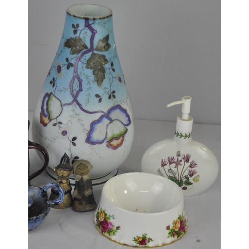 80 - MISCELLANEOUS - HAND PAINTED VASE, EWENNY POTTERY, PORTMEIRION SOAP DISPENSER, ROYAL ALBERT BOWL ETC