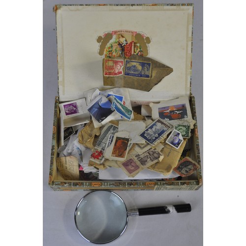 88 - 4 ALBUMS AND CIGAR BOX OF VARIOUS STAMPS