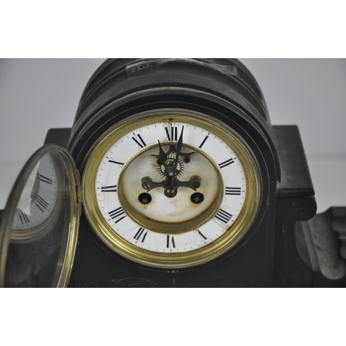 108 - LARGE MARBLE MANTLE CLOCK WITH KEY