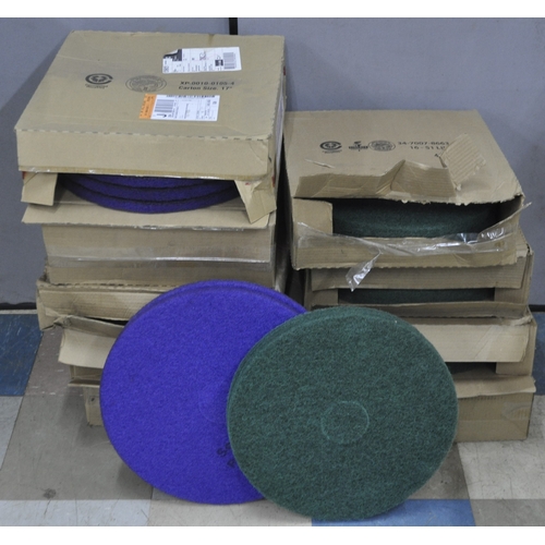 115 - 8 BOXES OF GREEN SCRUBBER FLOOR PADS PLUS 1 BOX SCOTCH BRITE PURPLE DIAMOND FLOOR PADS