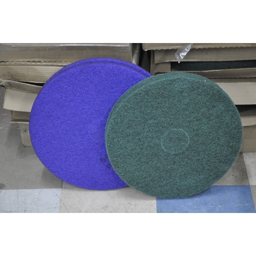 115 - 8 BOXES OF GREEN SCRUBBER FLOOR PADS PLUS 1 BOX SCOTCH BRITE PURPLE DIAMOND FLOOR PADS