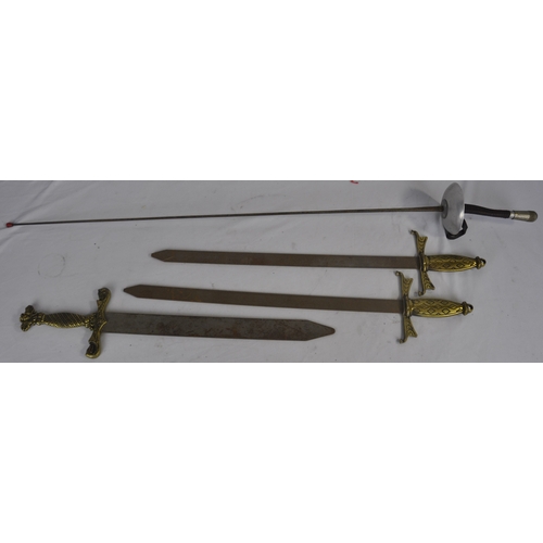 120 - VINTAGE LEON PAUL EPEE AND 3 LARGE DISPLAY SWORD ORNAMENTS