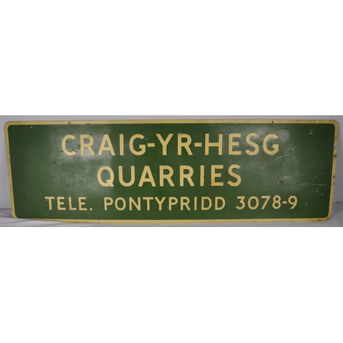 135 - LARGE METAL SIGN CRAIG-Y-HESG QUARRIES.  4FT X 15