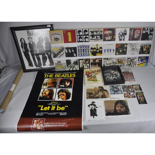 136 - BEATLES PRINT ON CANVAS, BEATLES POSTERS, PICTURES AND BOOK