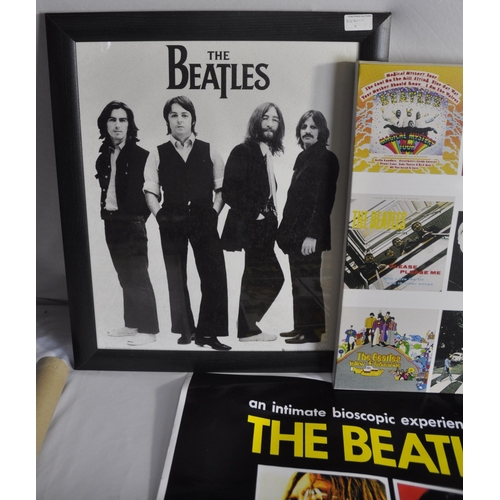 136 - BEATLES PRINT ON CANVAS, BEATLES POSTERS, PICTURES AND BOOK