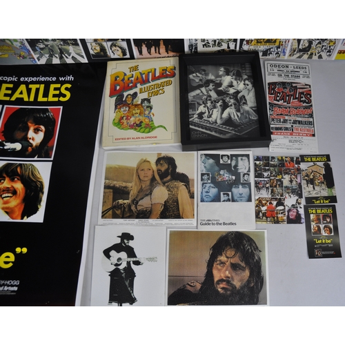 136 - BEATLES PRINT ON CANVAS, BEATLES POSTERS, PICTURES AND BOOK