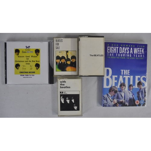 140 - 5 BEATLES COLLECTORS DISCS AND VARIOUS BEATLES CDS, CASSETTES AND DVD