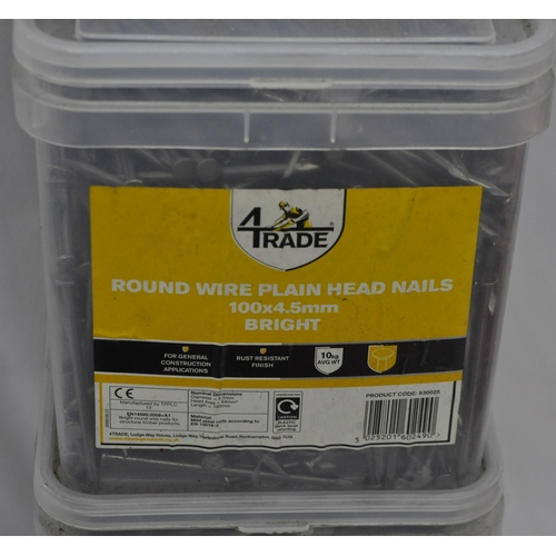 185 - 2 TUBS OF 4 TRADE ROUND WIRE PLAIN HEAD NAILS - 100 x 4.5mm.  WITH OPTION OF LOTS 186 AND 187