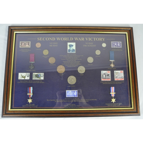 189 - WW1 AND WW2 COMMEMORATIVE COINS - INCLUDING FRAMED 