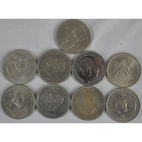 193 - 9 FIVE SHILLING PIECES.  5 ELIZABETH II, 4 GEORGE VI