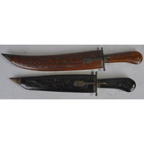 203 - 2 ORNATE WOODEN HANDLE AND CASE INDIAN DAGGERS AND GHUTRA/KUFIYAH HEADSCRAF AND IQAL - LIGHT WOOD BL... 