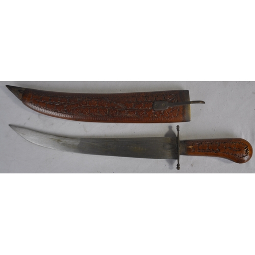 203 - 2 ORNATE WOODEN HANDLE AND CASE INDIAN DAGGERS AND GHUTRA/KUFIYAH HEADSCRAF AND IQAL - LIGHT WOOD BL... 