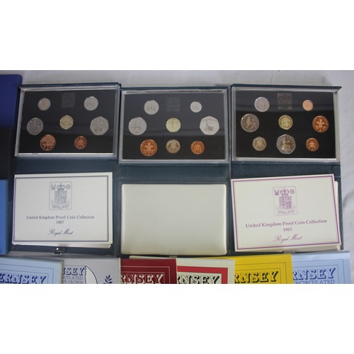 210 - 3 UNITED KINGDOM PROOF COIN COLLECTION (1983 & 87), 6 GUERNSEY (1985, 86, 87, 88, 89), GUERNSEY ... 