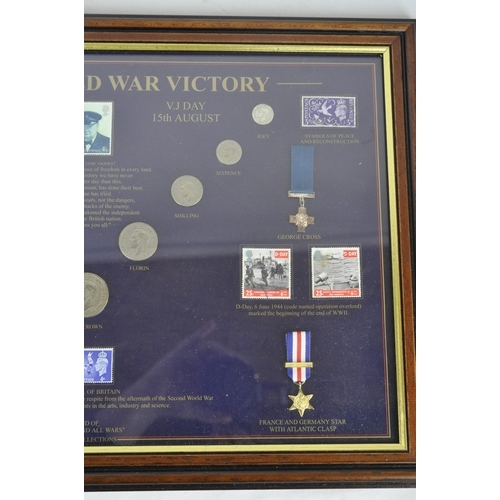 189 - WW1 AND WW2 COMMEMORATIVE COINS - INCLUDING FRAMED 