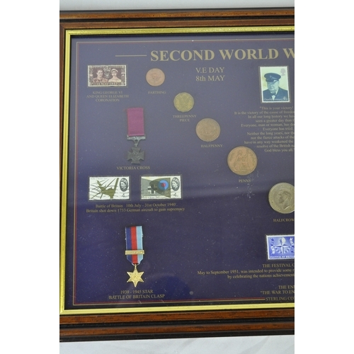 189 - WW1 AND WW2 COMMEMORATIVE COINS - INCLUDING FRAMED 