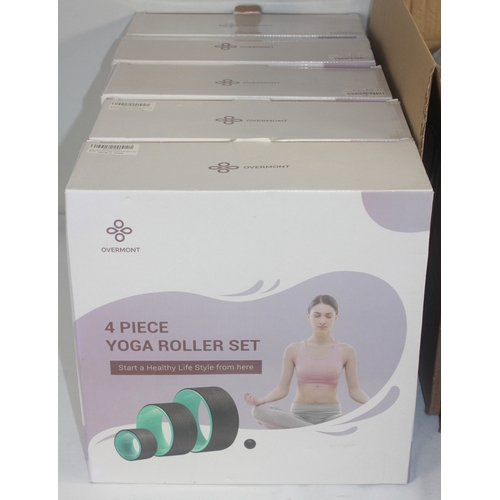 18 - 5 ACCUPRESSURE/YOGA MATS, 5 PACKS OF YOGA BLOCKS (2 PER PACK) AND 5 X 4 PIECE YOGA ROLLER SETS