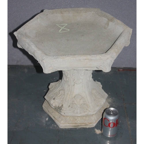 25 - STONEWORK GOTHIC BIRD BATH WITH HEXAGONAL TOP (H43, W47cm)