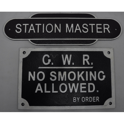 46 - 2 SIGNS - NO SMOKING AND STATION MASTER (28 x 11cm & 30 x 29cm)