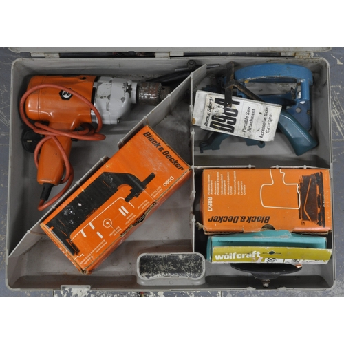 111 - BLACK AND DECKER TOOLS IN CASE - D720 DOUBLE INSULATED 2 SPEED 13mm HAMMER DRILL, D980 HORIZONTAL DR... 