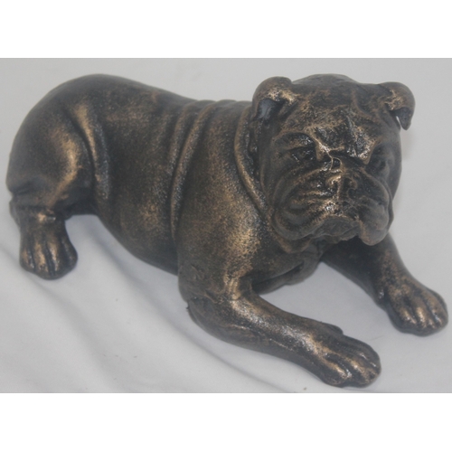 113 - BRONZED LYING BULLDOG FIGURE