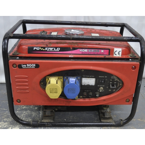 137 - POWERFLO KGG 2500 PETROL GENERATOR.  ALL PETROL ITEMS SOLD AS VIEWED