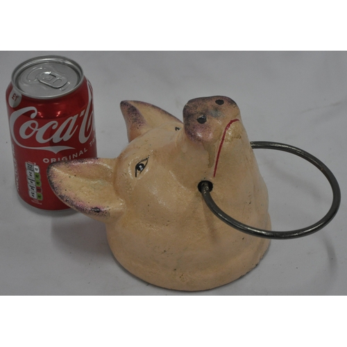 152 - CAST PIG HEAD WITH METAL RING