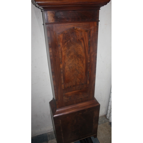 165 - LONGCASE GRANDFATHER CLOCK WITH FLAME MAHOGANY VENEERS AND SWAN PEDIMENT BY HARRIS CANTON C/W PENDUL... 