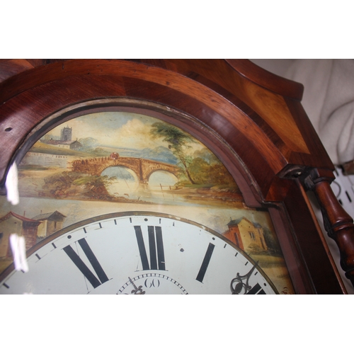 165 - LONGCASE GRANDFATHER CLOCK WITH FLAME MAHOGANY VENEERS AND SWAN PEDIMENT BY HARRIS CANTON C/W PENDUL... 