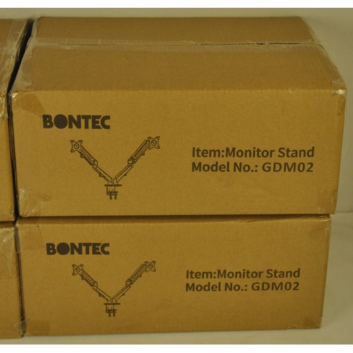 166 - 4 BONTEC DOUBLE ARM, DESK MOUNT MONITOR STANDS