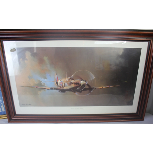 167 - 2 FRAMED PRINTS - STORKS FLYING AND SPITFIRE