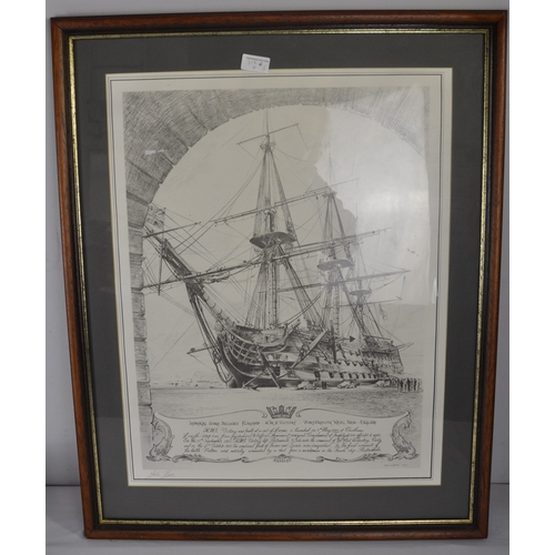 176 - 2 MODEL SHIPS (NEED REPAIR) AND FRAMED PRINT OF HMS VICTORY