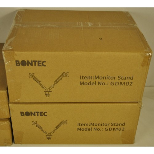 191 - 4 BONTEC DESK MOUNT MONITOR STANDS - 2 x SINGLE ARM AND 2 x DOUBLE ARM