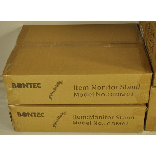 191 - 4 BONTEC DESK MOUNT MONITOR STANDS - 2 x SINGLE ARM AND 2 x DOUBLE ARM