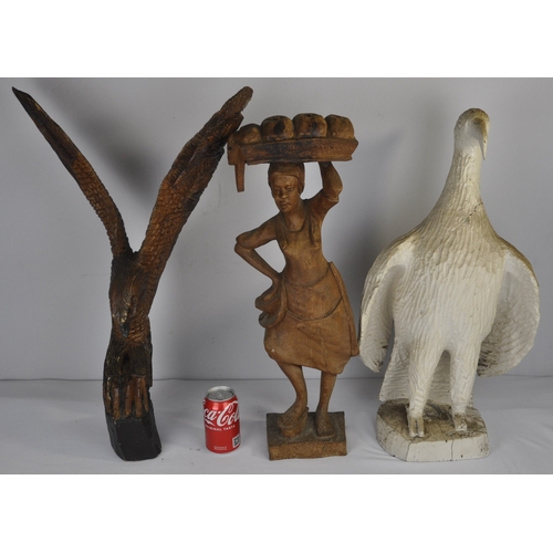 219 - 2 EAGLE ORNAMENTS AND AFRICAN ART FIGURINE