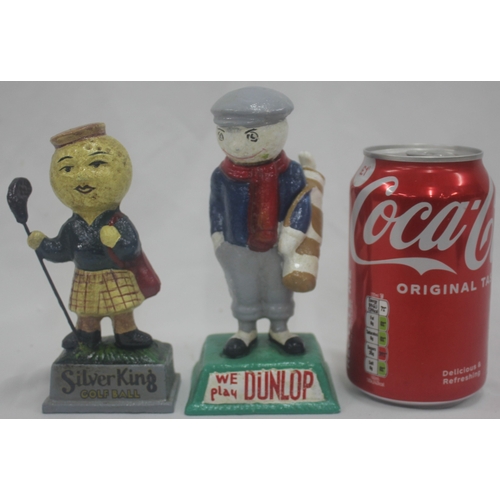 265 - 2 SMALL REPRODUCTION GOLFER FIGURES - SILVER KING AND DUNLOP (DUNLOP - 15 x 7cm, SILVER - 13 x 8cm)