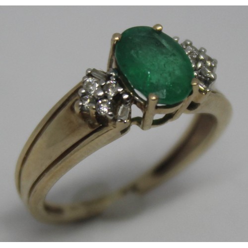 310 - 9ct GOLD EMERALD AND DIAMOND RING 2.8g SIZE L