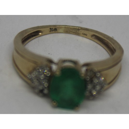 310 - 9ct GOLD EMERALD AND DIAMOND RING 2.8g SIZE L