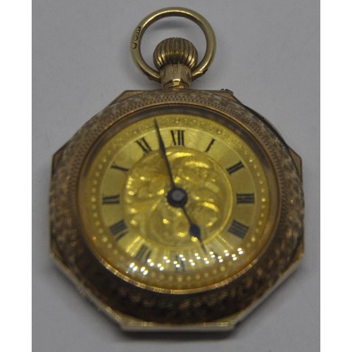 311 - DECORATIVE POCKET WATCH MARKED 375 - WATCH AT FAULT (104639). GROSS WEIGHT 20.5G