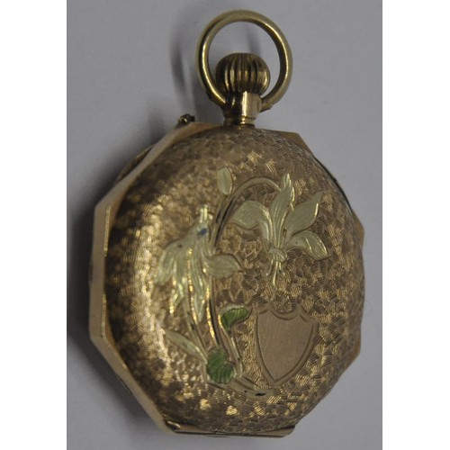 311 - DECORATIVE POCKET WATCH MARKED 375 - WATCH AT FAULT (104639). GROSS WEIGHT 20.5G