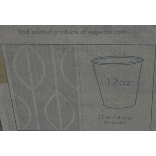 322 - 2 BOXES VEGWARE 12oz CUPS, 2 BOXES OF SWANTEX SINGLE WALL CUPS AND BOX OF DART CUP LIDS