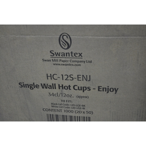 322 - 2 BOXES VEGWARE 12oz CUPS, 2 BOXES OF SWANTEX SINGLE WALL CUPS AND BOX OF DART CUP LIDS