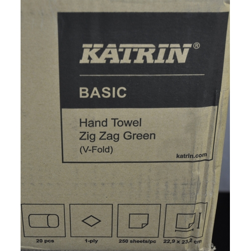 335 - 2 BOXES KATRIN BASIC ZIGZAG GREEN HAND TOWELS AND 1 BOX SCOTT PERFORMANCE HAND TOWELS